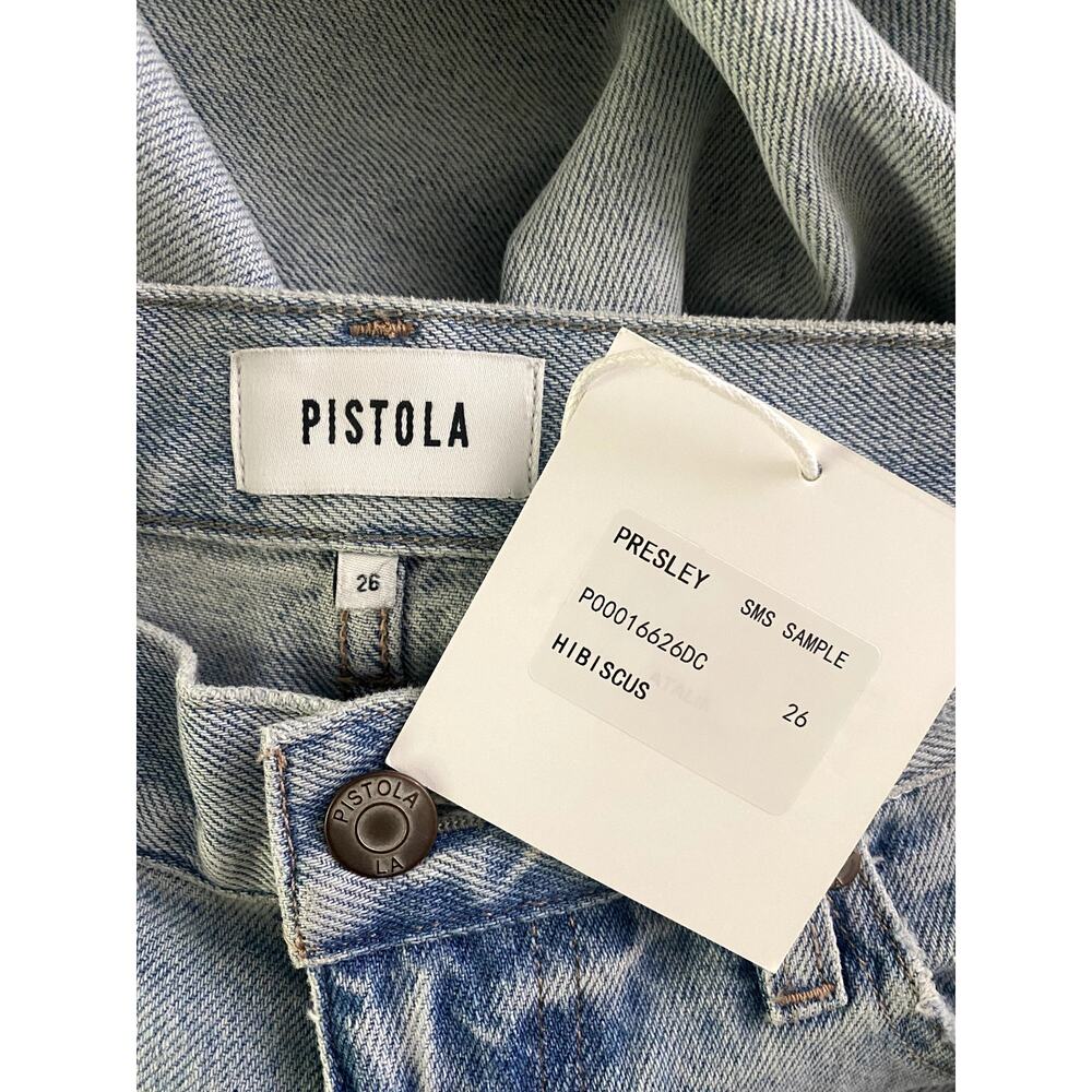 NWT Pistola Presley Relaxed Straight Leg Distressed High Rise Jean 26 Light Blue - Picture 8 of 15